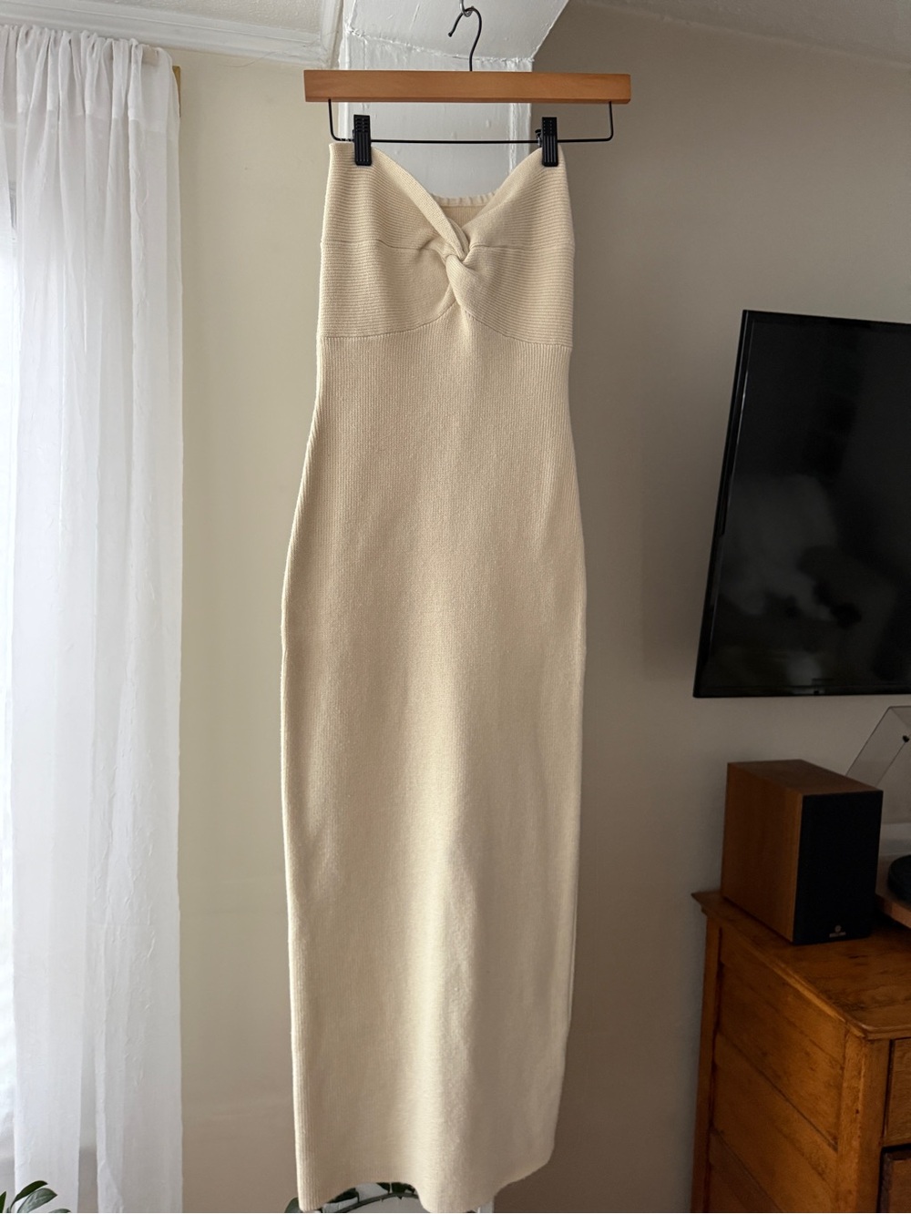 Strapless Twist Knit Maxi Dress in Cream